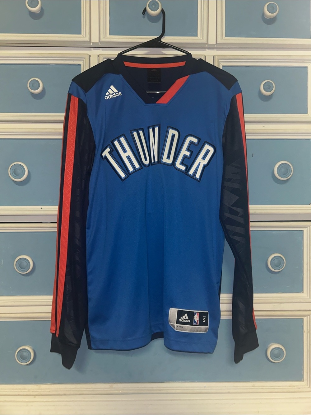 adidas Blue and Black Oklahoma City Thunder Long Sleeve Jersey